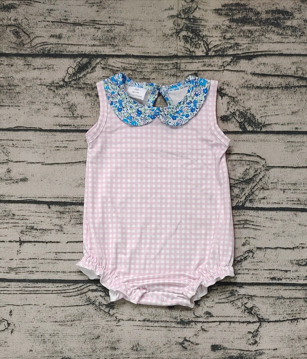 No moq Pre-order Baby Girl Sleeveless Pink Plaid Summer One Piece Romper