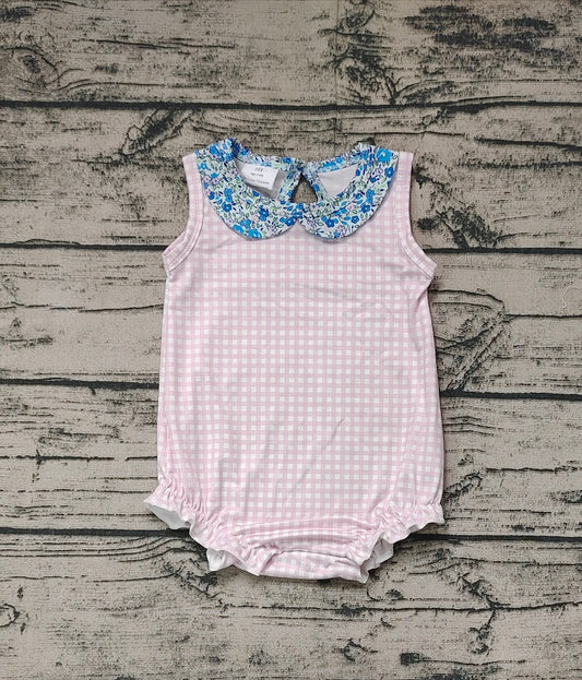 No moq Pre-order Baby Girl Sleeveless Pink Plaid Summer One Piece Romper