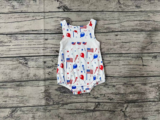 Pre-order Baby Boy July 4th Flags Balloons One Piece Romper