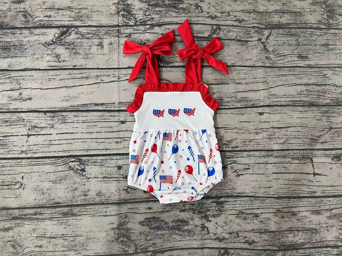 Pre-order Baby Girl July 4th Flags Balloons One Piece Romper