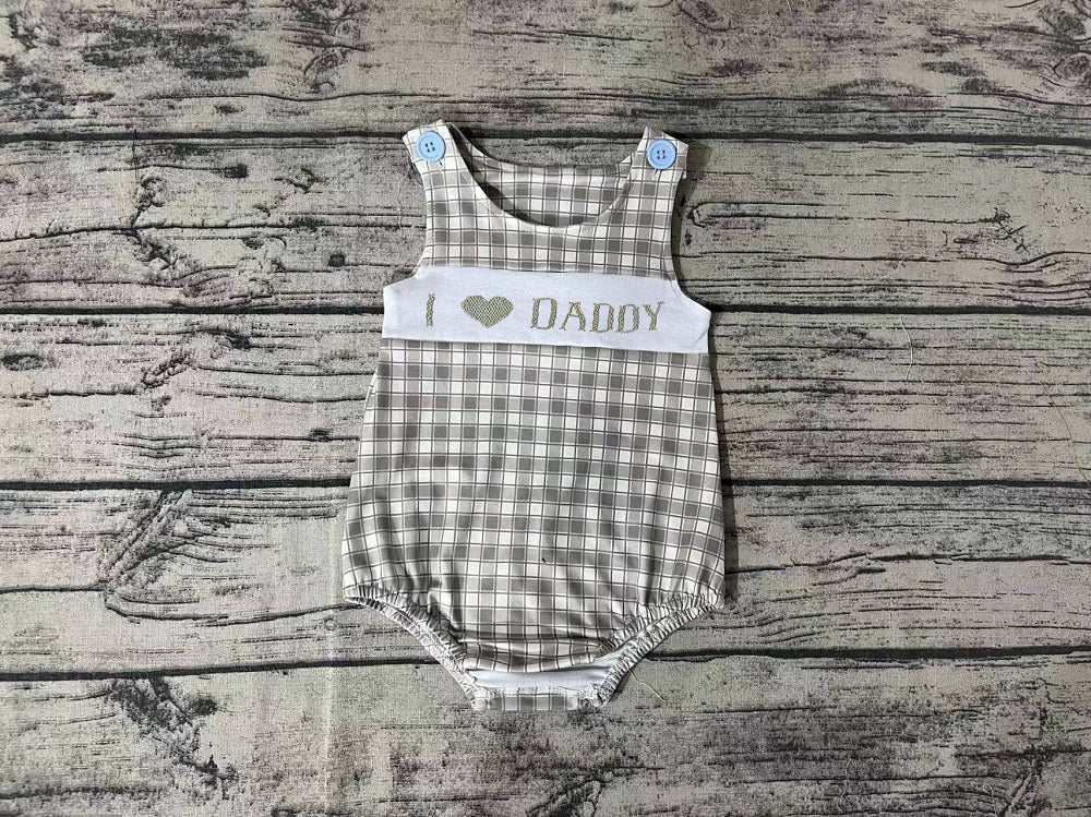 Pre-order Baby Boy Sleeveless I Love Daddy Plaid One Piece Romper