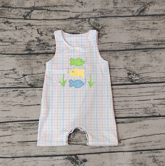 Pre-order Baby Boy Sleeveless Fish Plaid Summer One Piece Romper