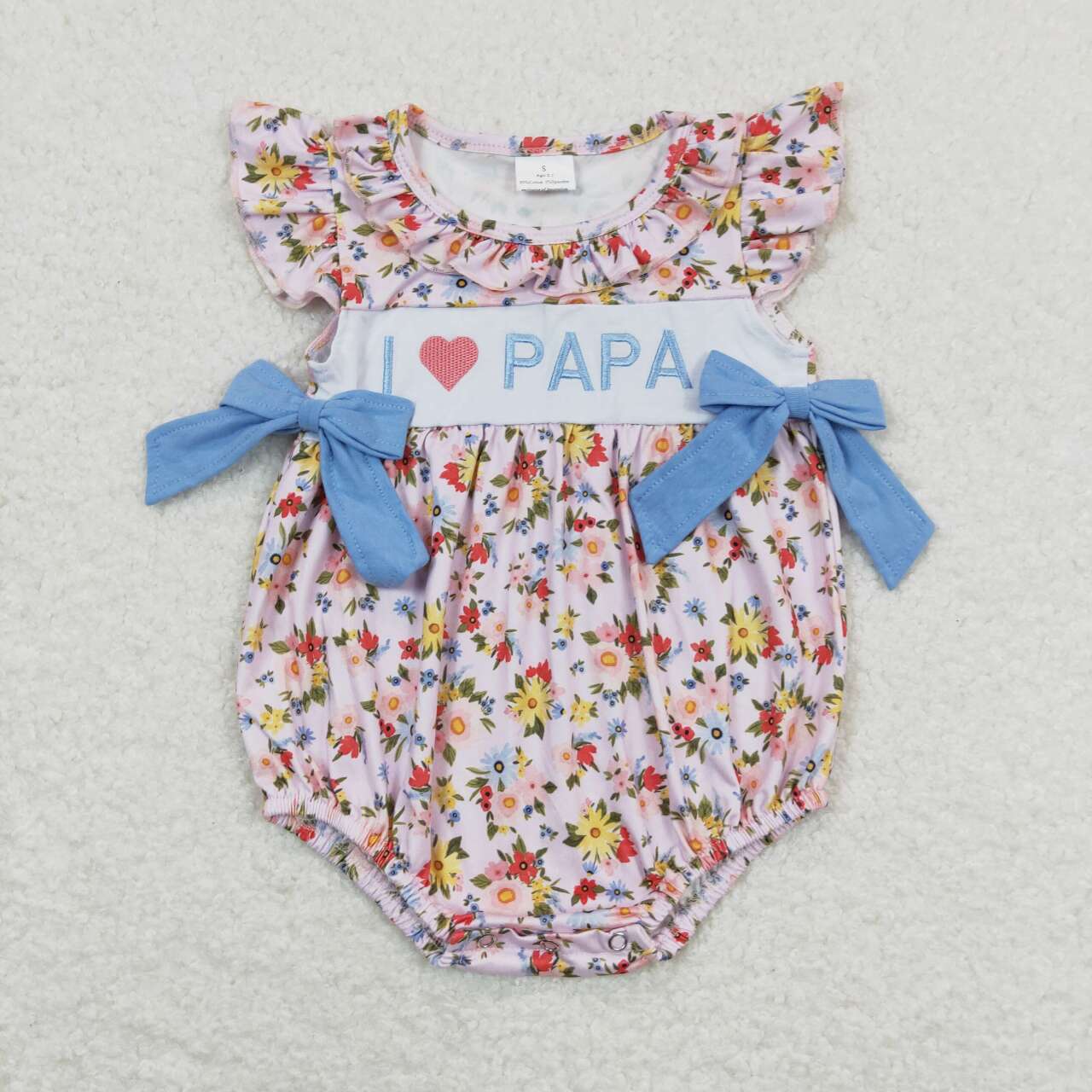 Baby Girl Embroidery I Love Papa Floral Bows Sibling Romper Dress RTS