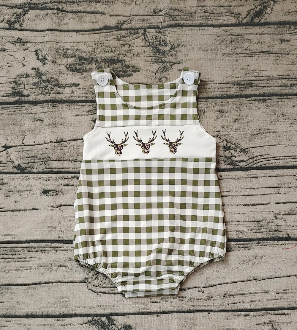 No moq Pre-order Baby Boy Sleeveless Deer Plaid One Piece Romper