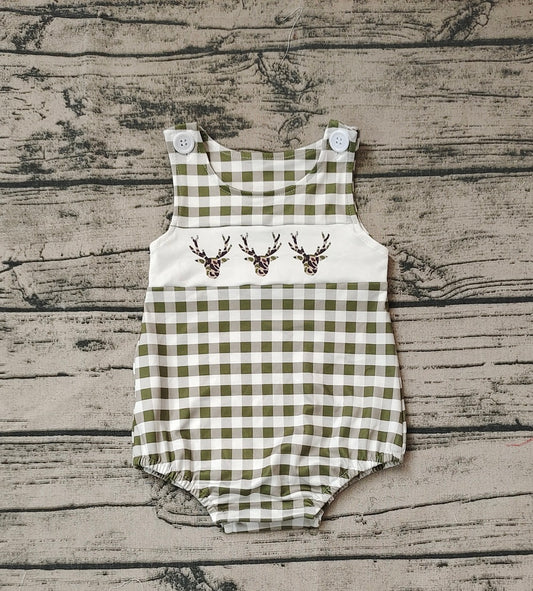 No moq Pre-order Baby Boy Sleeveless Deer Plaid One Piece Romper