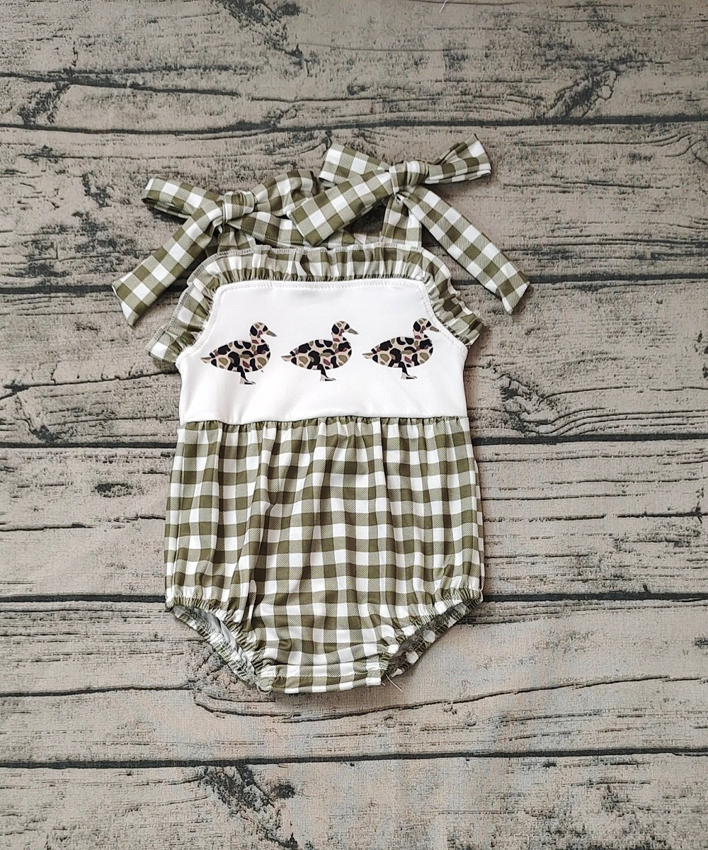 No moq Pre-order Baby Girl Sleeveless Ducks Plaid One Piece Romper