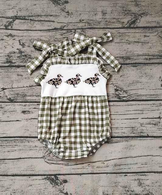 No moq Pre-order Baby Girl Sleeveless Ducks Plaid One Piece Romper