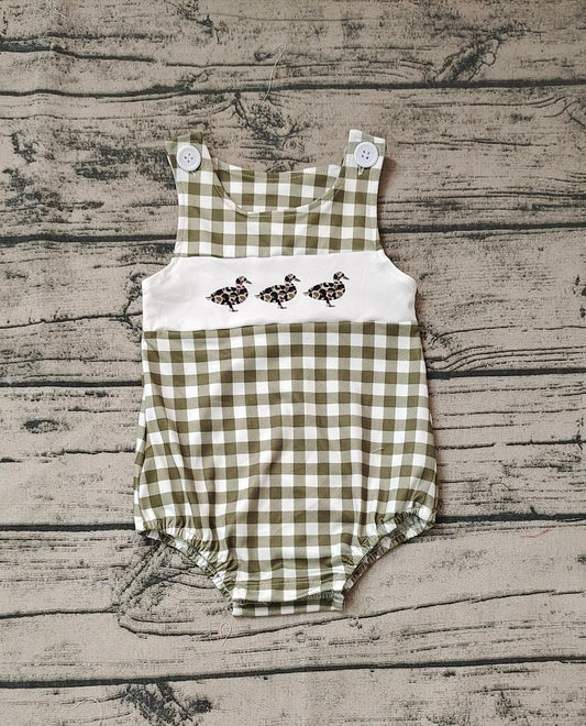 No moq Pre-order Baby Boy Sleeveless Ducks Plaid One Piece Romper