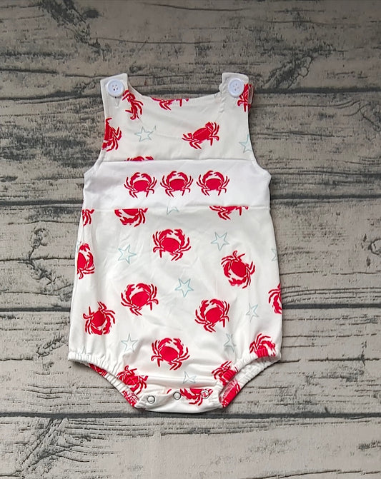 No moq Pre-order Baby Boy Sleeveless Crabs One Piece Romper