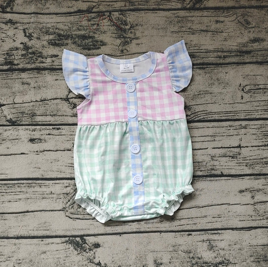 Pre-order Baby Girl Short Sleeves Colorful Plaid Bubble One Piece Romper