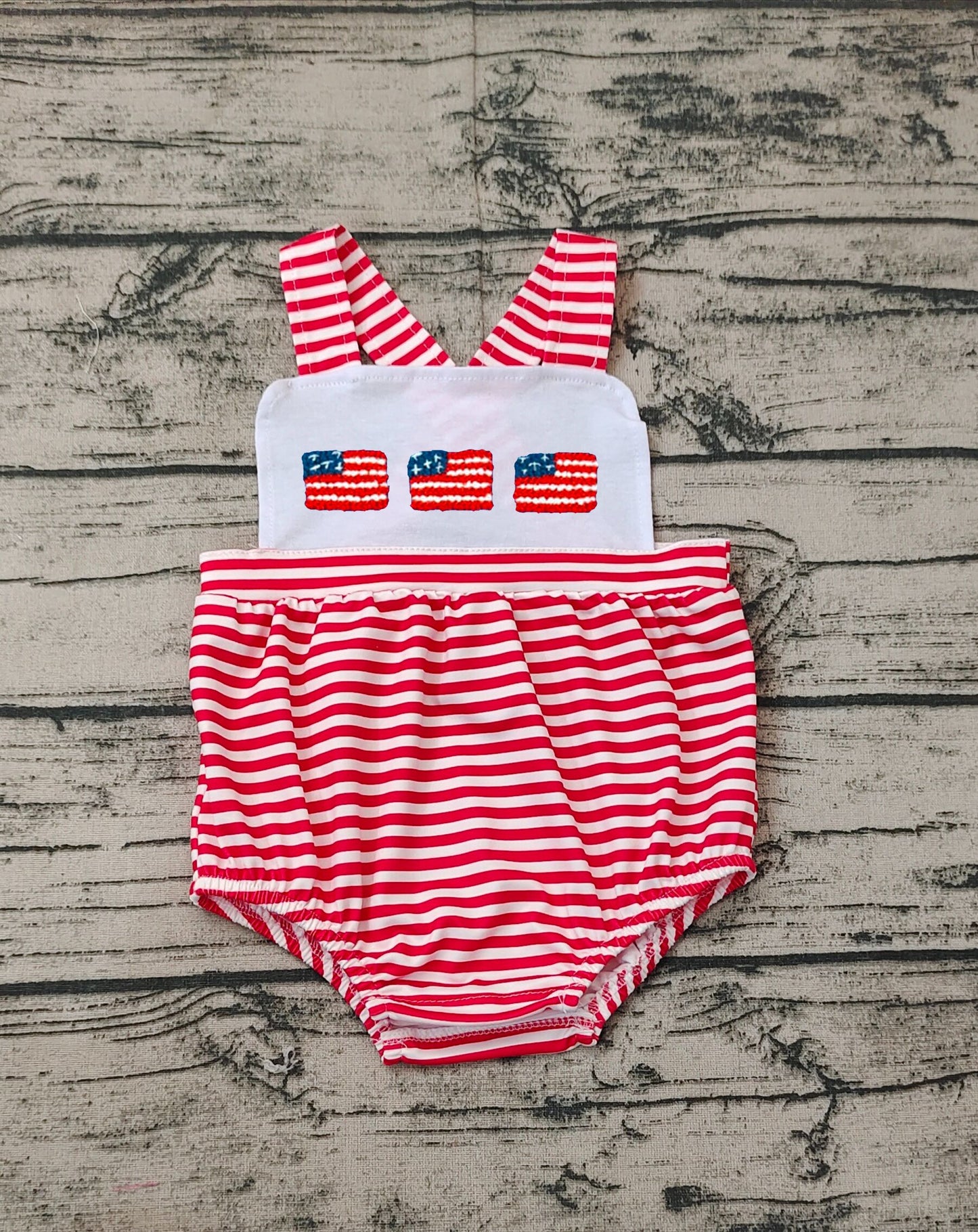 No moq Pre-order Baby Boy July 4th Flag Stripes One Piece Romper