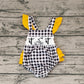 Pre-order Baby Girl Short Sleeves Line Worker Plaid Bubble One Piece Romper