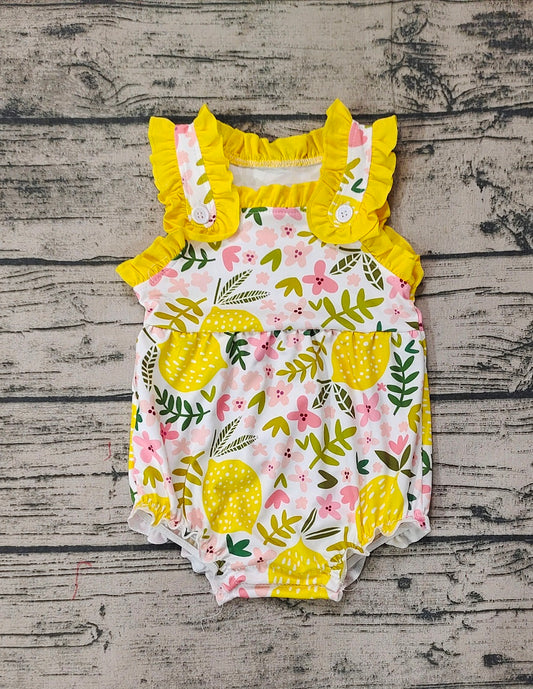 Pre-order Baby Girl Lemon Floral Yellow Bubble One Piece Romper