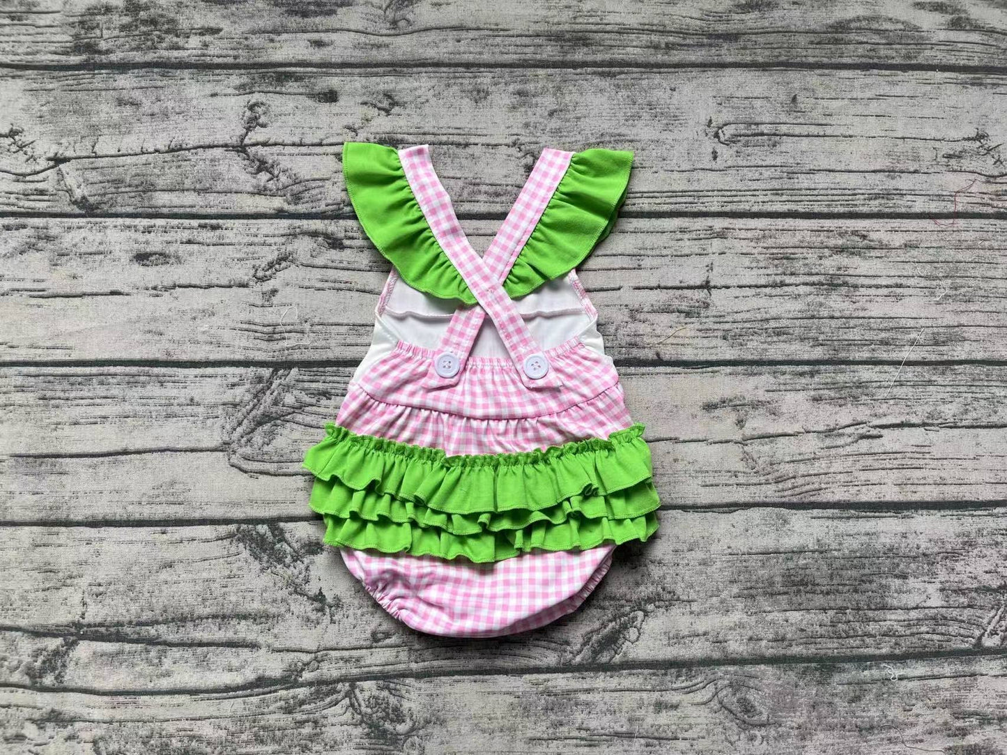 Pre-order Baby Girl Sleeveless Golf Stripes Green Ruffle Romper