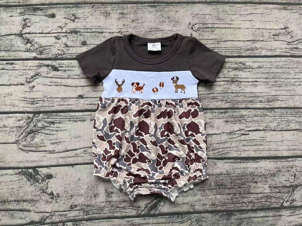 Pre-order Baby Boy Short Sleeves Dog Deer Camo One Piece Romper