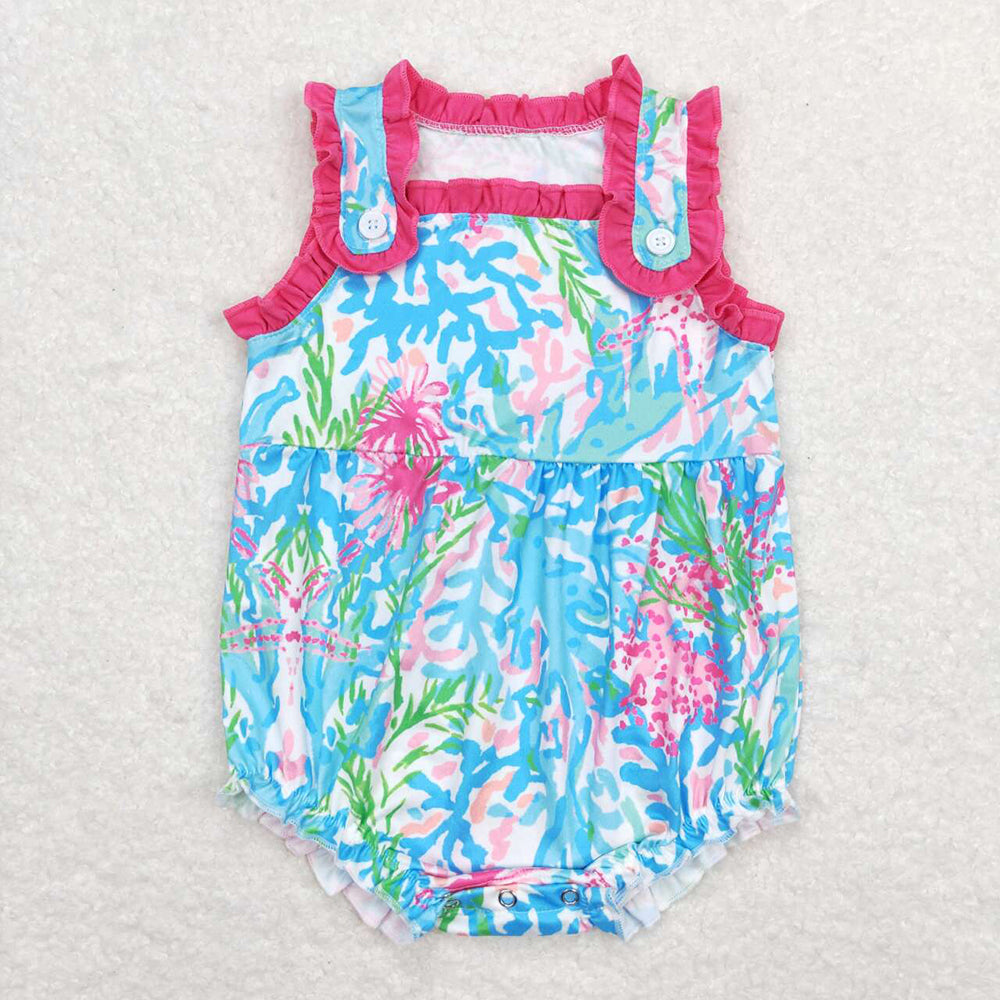 Baby Girl Sleeveless Water Flower Sibling Romper Clothes Outfit RTS