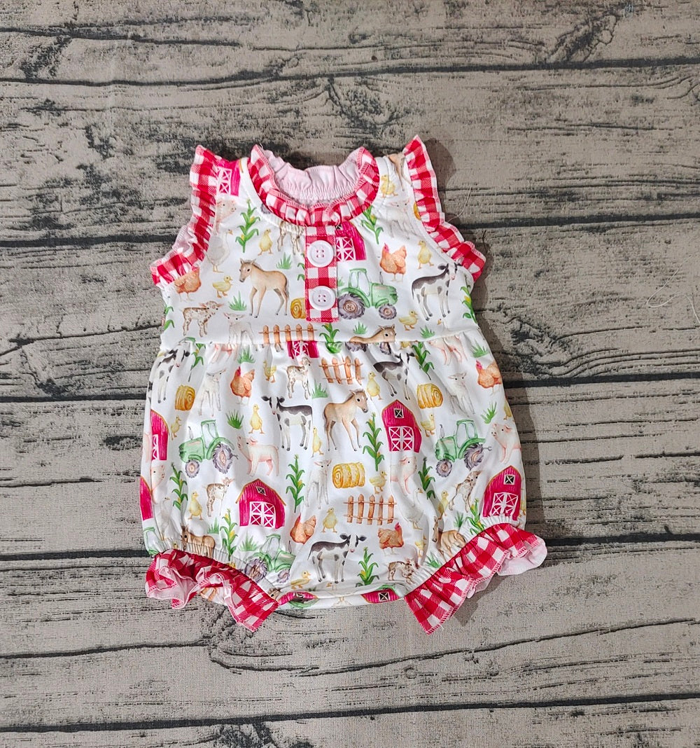 No moq Pre-order Baby Girl Sleeveless Farm Print One Piece Romper