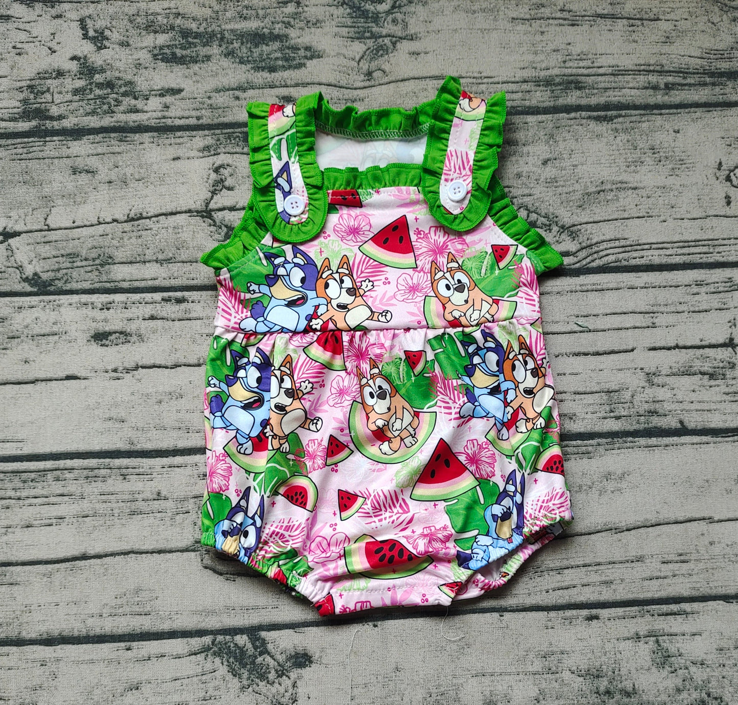 Baby Girl Dogs Watermelon Floral Bubble One Piece Romper