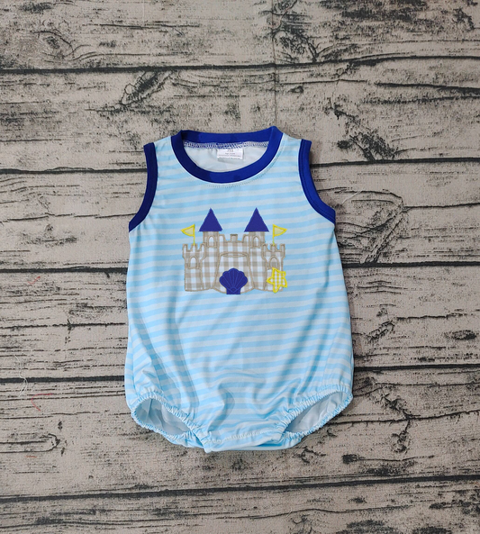 Pre-order Baby Boy Castle Blue Stripes Bubble One Piece Romper