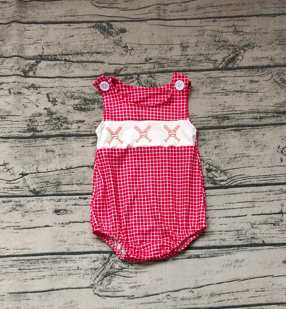 No moq Pre-order Baby Boy Sleeveless Baseball Plaid Ruffle One Piece Romper
