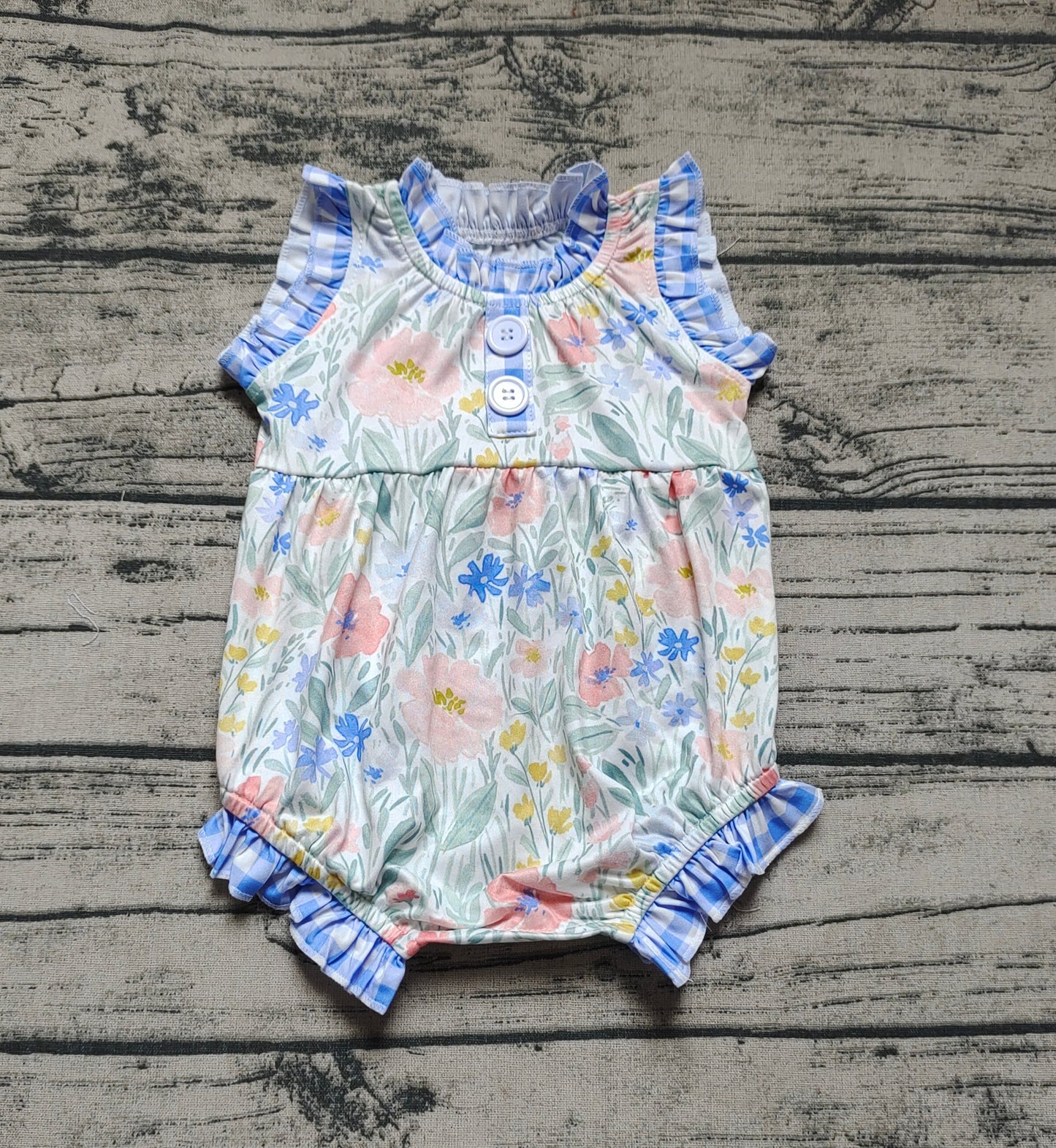 Baby Girl Floral Summer Blue One Piece Romper