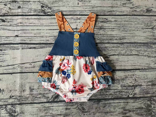 Pre-order Baby Girl Sleeveless Floral Ruffle Bubble One Piece Summer Romper