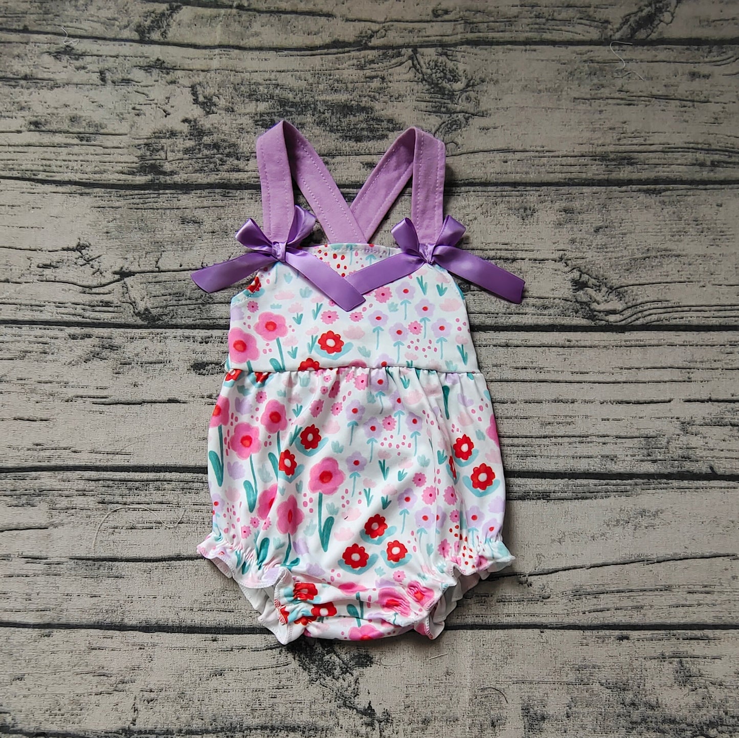 Baby Girl Sleeveless Flower Purple Bubble Romper