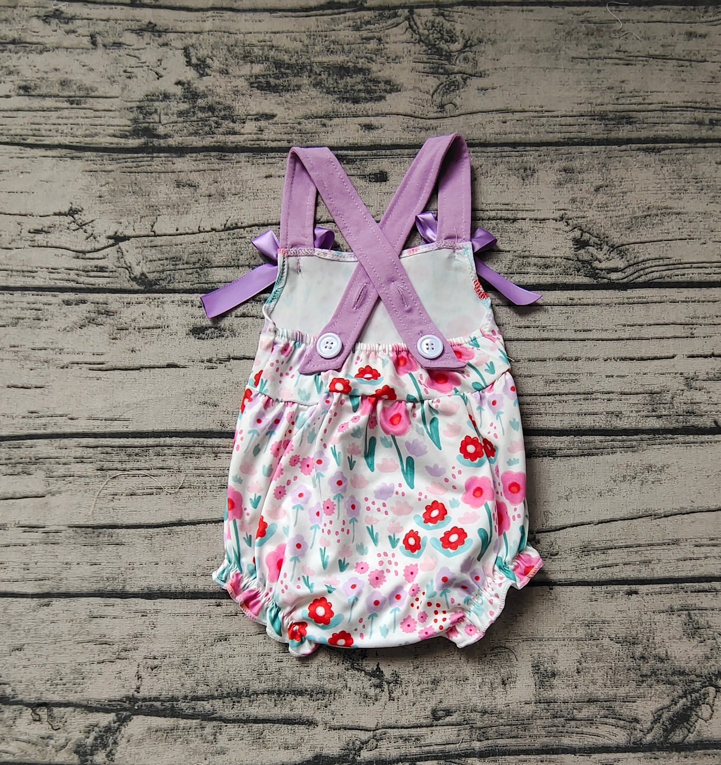 Baby Girl Sleeveless Flower Purple Bubble Romper