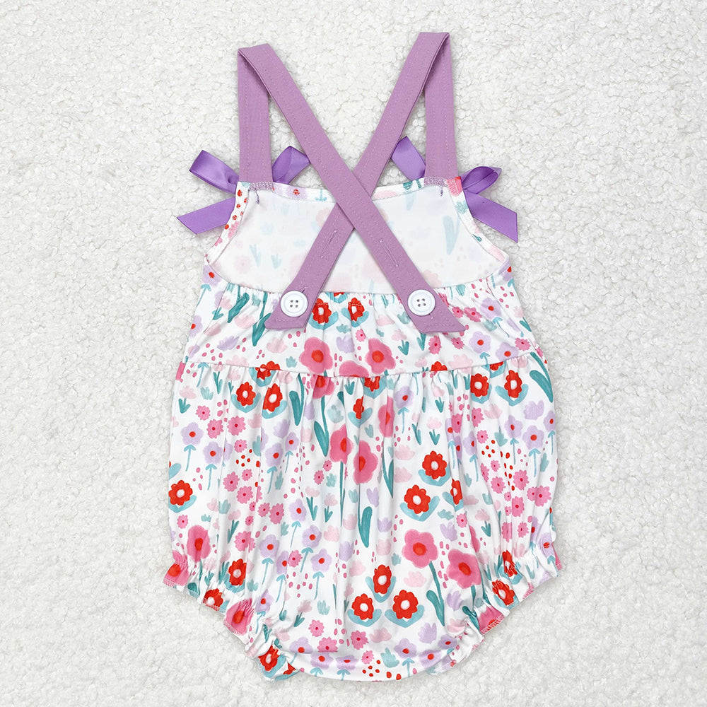 Baby Girl Sleeveless Flower Purple Bubble Romper