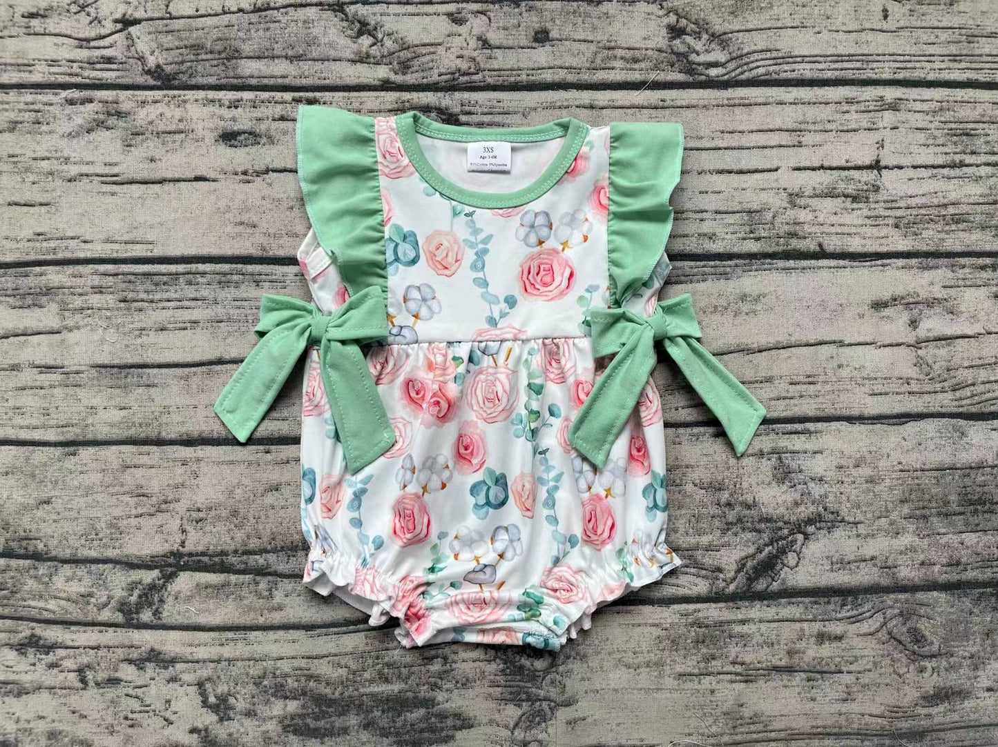 Baby Girl Flower Green Bubble One Piece Romper