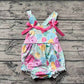 Baby Girl Sleeveless Flower Stripes Bubble One Piece Romper