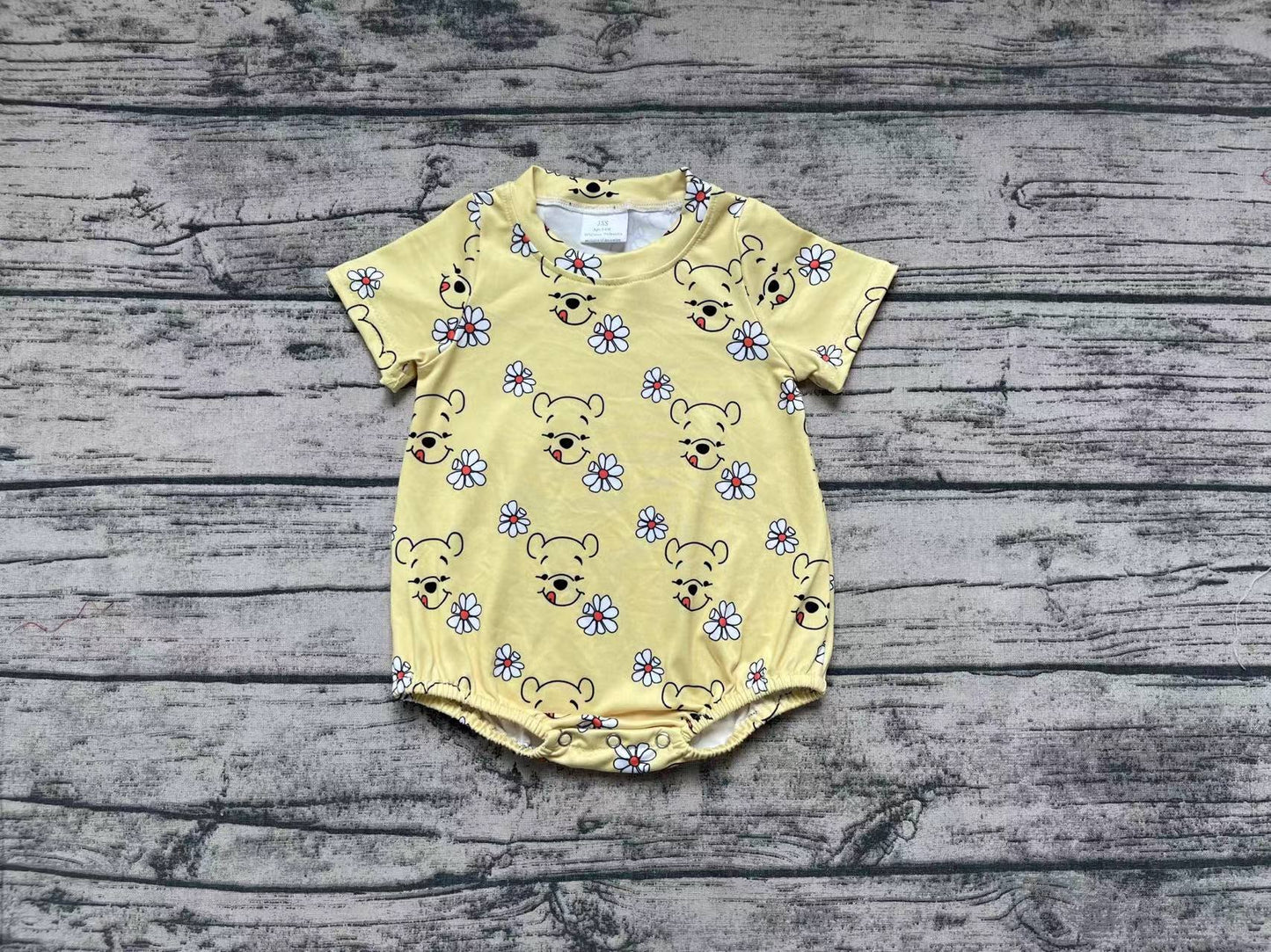 No moq Pre-order Baby Girl Short Sleeves Bear Floral Yellow One Piece Romper