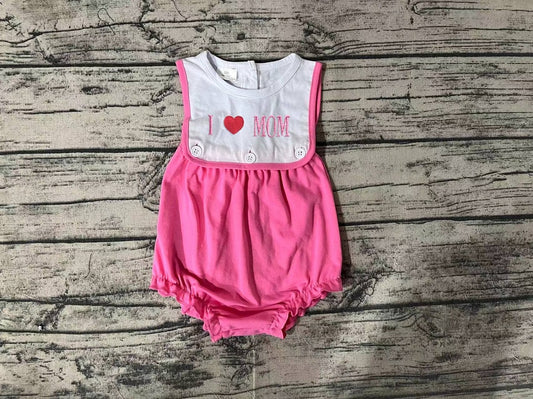 Pre-order Baby Girl Sleeveless I Love Mom Pink Bubble One Piece Romper