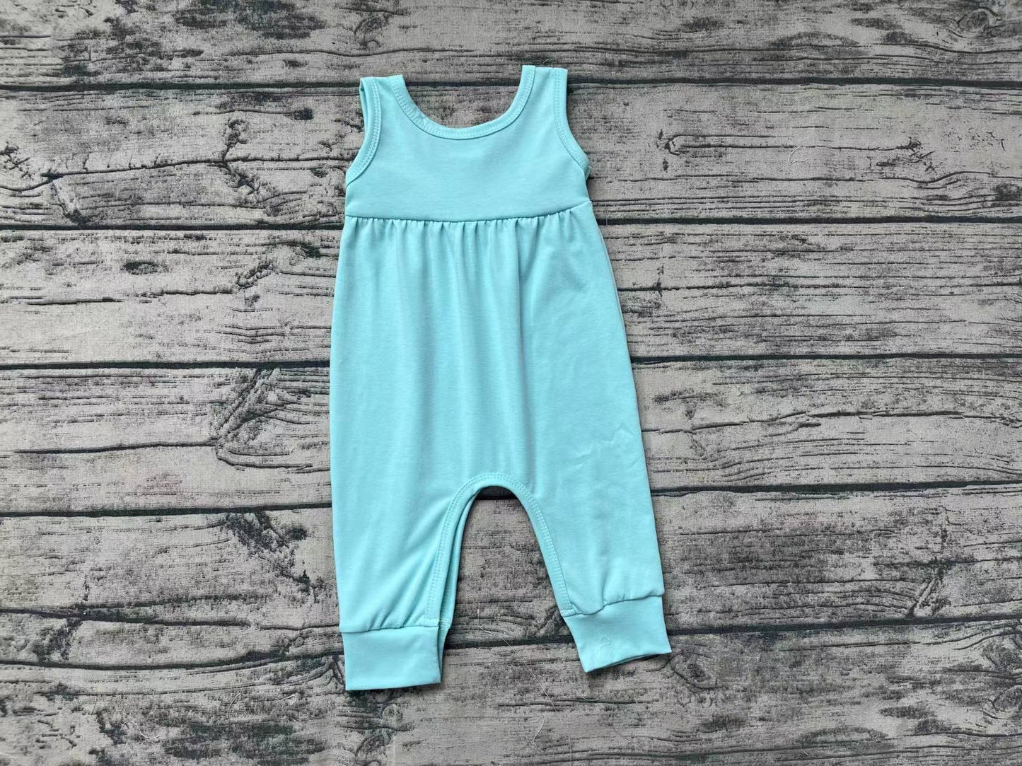 Pre-order Baby Girl Sleeveless Light Blue Cotton One Piece Romper