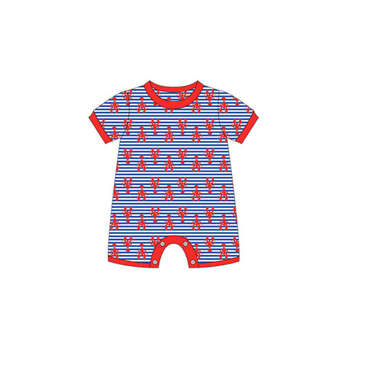 Moq 3 Pre-order Baby Boy Short Sleeves Crawfish Stripes One Piece Romper