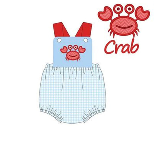 Moq 3 Pre-order Baby Boy Summer Crab Plaid Blue One Piece Romper