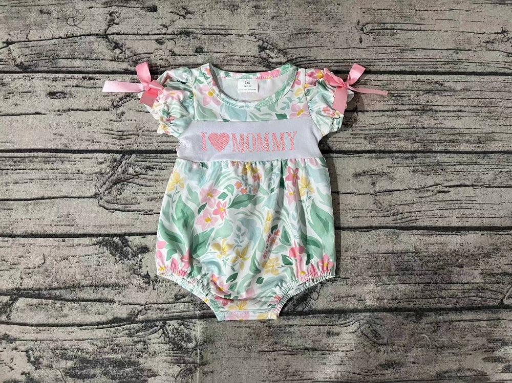 Pre-order Baby Girl Short Sleeves I Love Mommy Floral Bubble One Piece Romper