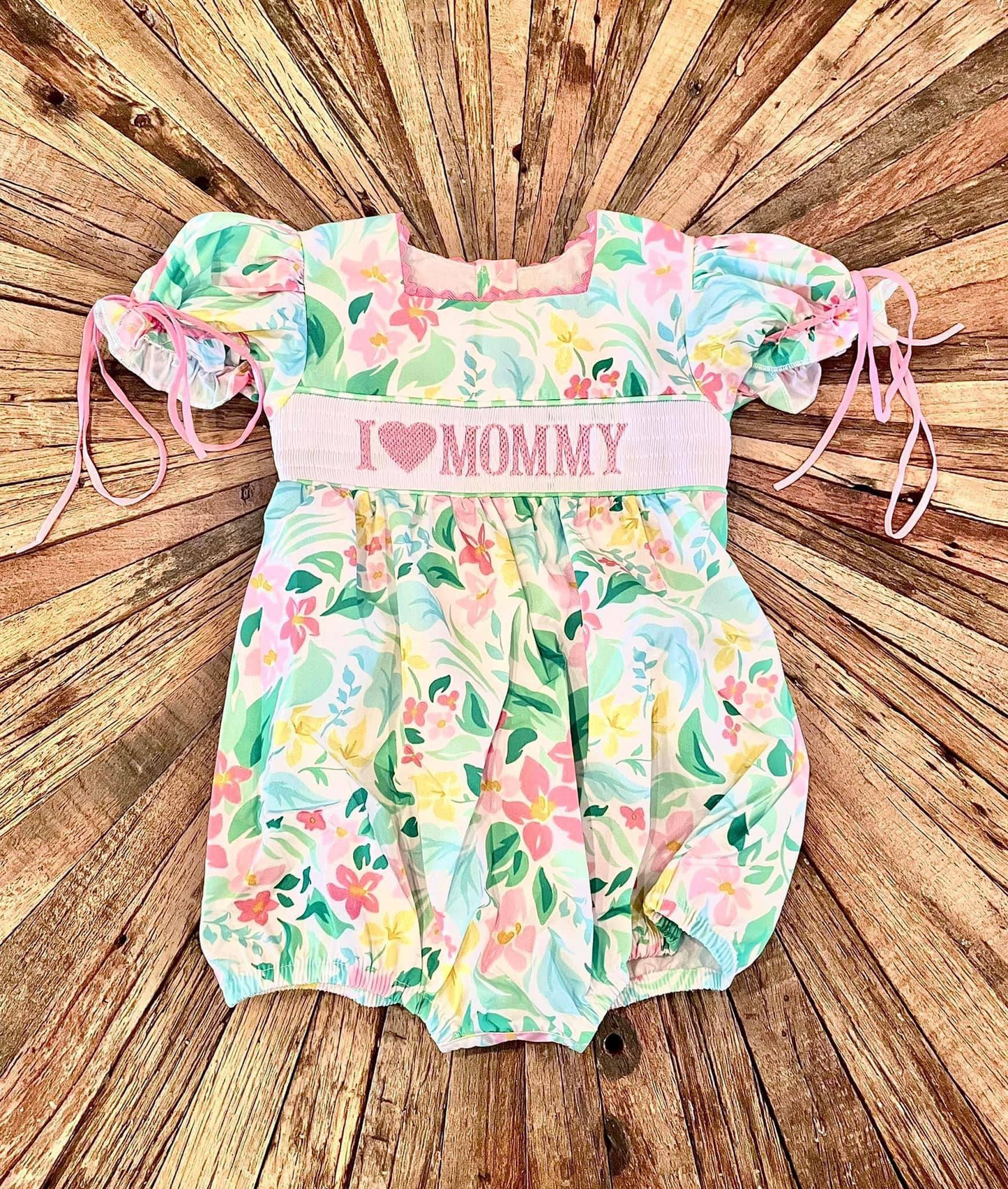 Moq 3 Pre-order Baby Girl I Love Mommy Floral Bubble One Piece Romper