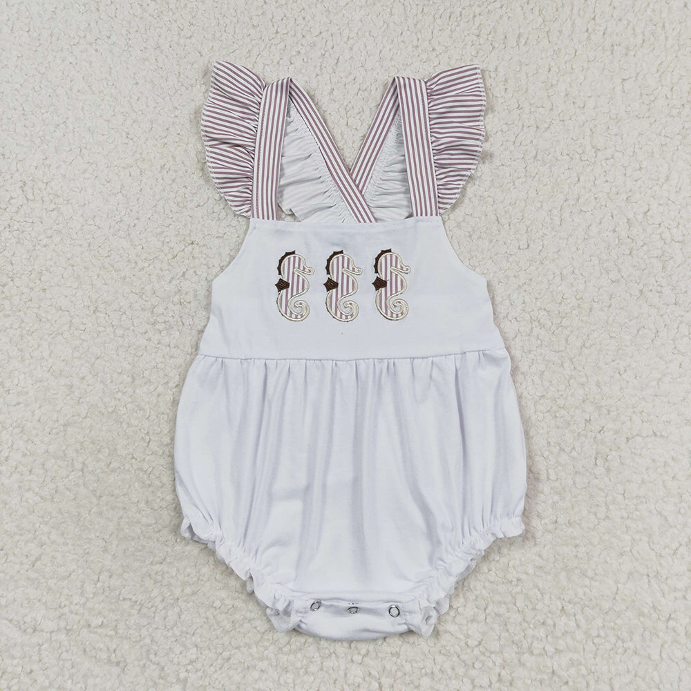 Baby Kids Boy Girl Embroidery Sea Horse Sibling Romper Clothes Set Outfit RTS