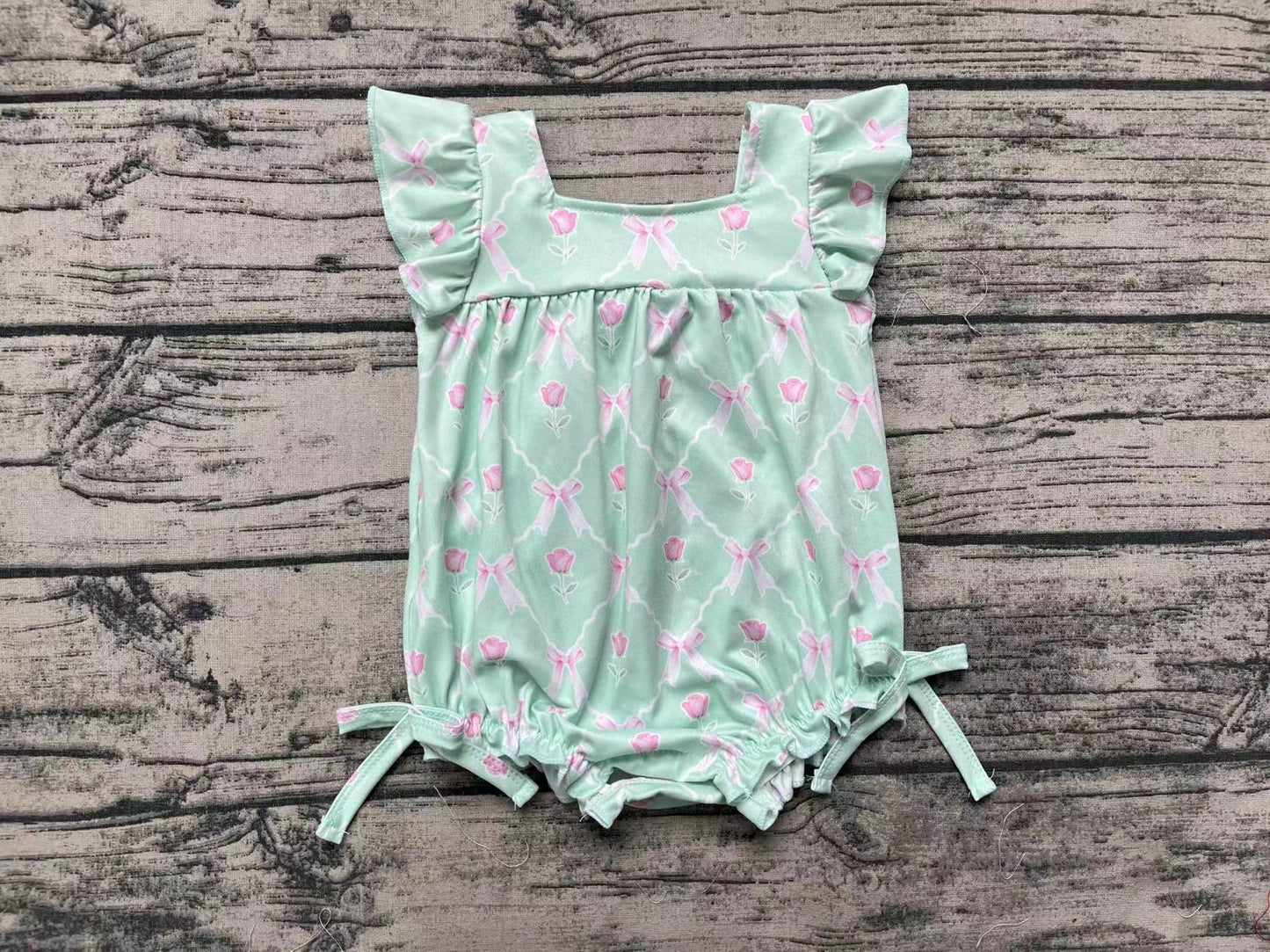 Baby Girl Floral Green Bubble Romper