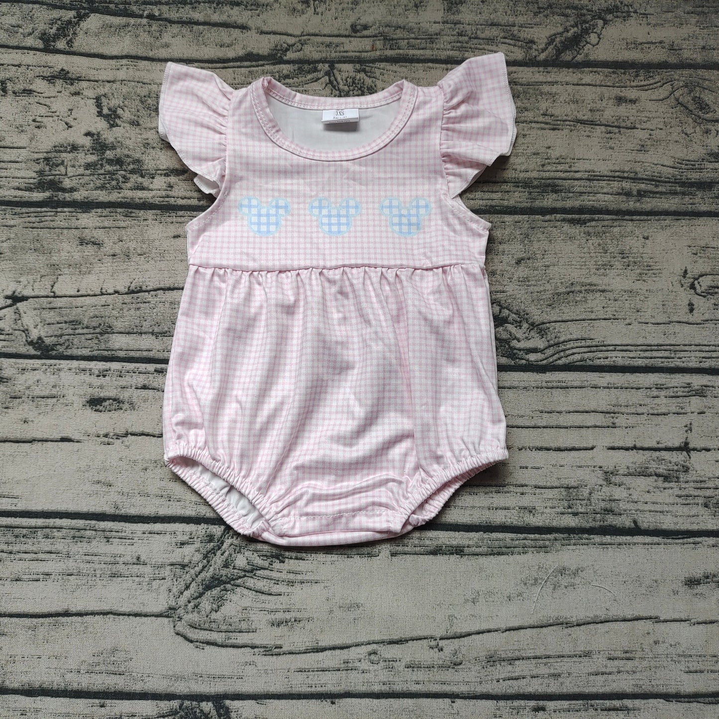 Baby Girl Short Sleeves Mouse Pink Plaid Bubble One Piece Romper