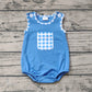 Baby Boy Blue Sleeveless Plaid Pocket Cotton Romper