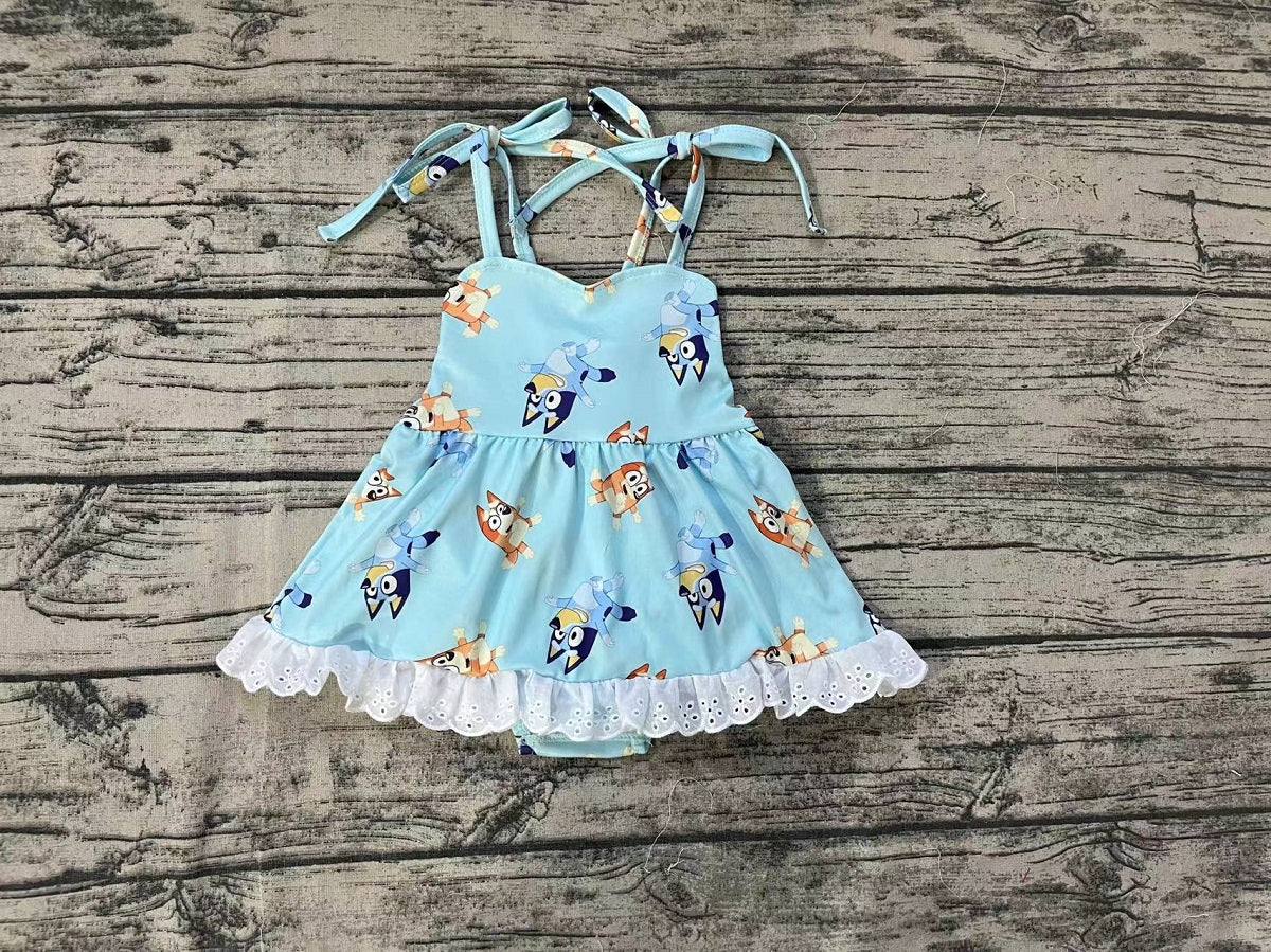 Pre-order Baby Girl Sleeveless Dogs Blue Skirt Romper