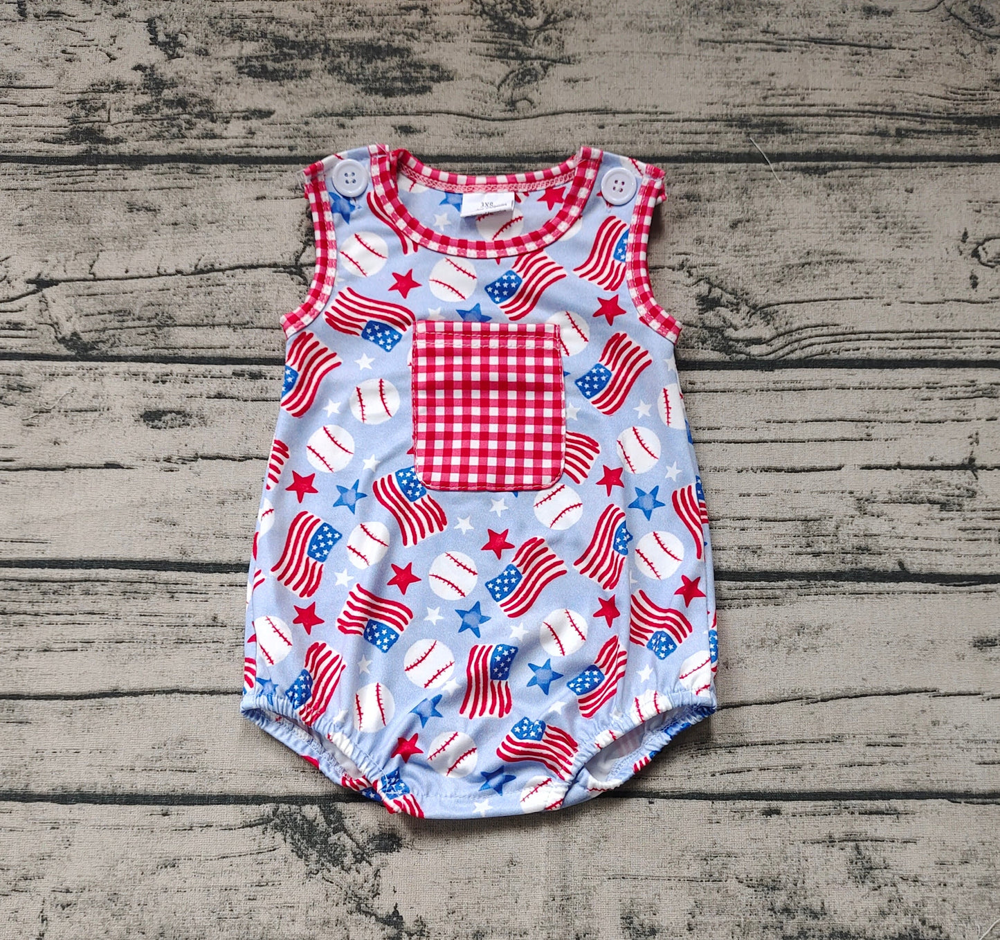 Baby Boy Baseball July 4th Summer Bubble Romper