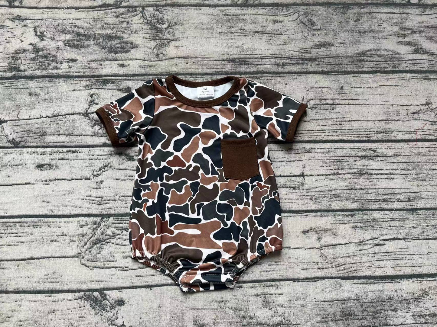 Baby Boy Short Sleeves Camo Pocket Bubble Romper