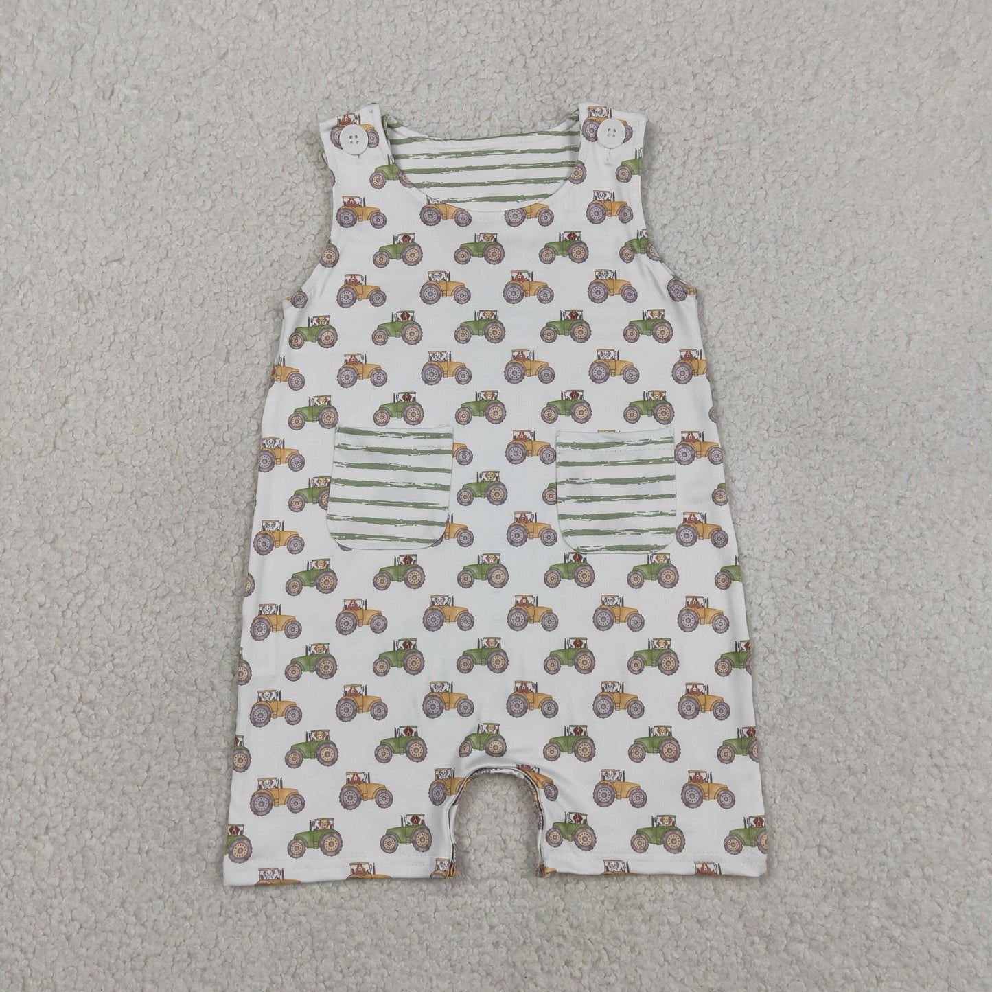 Sibling Baby Boys Kids Dogs Tractors Pockets Romper Set Summer Clothes RTS