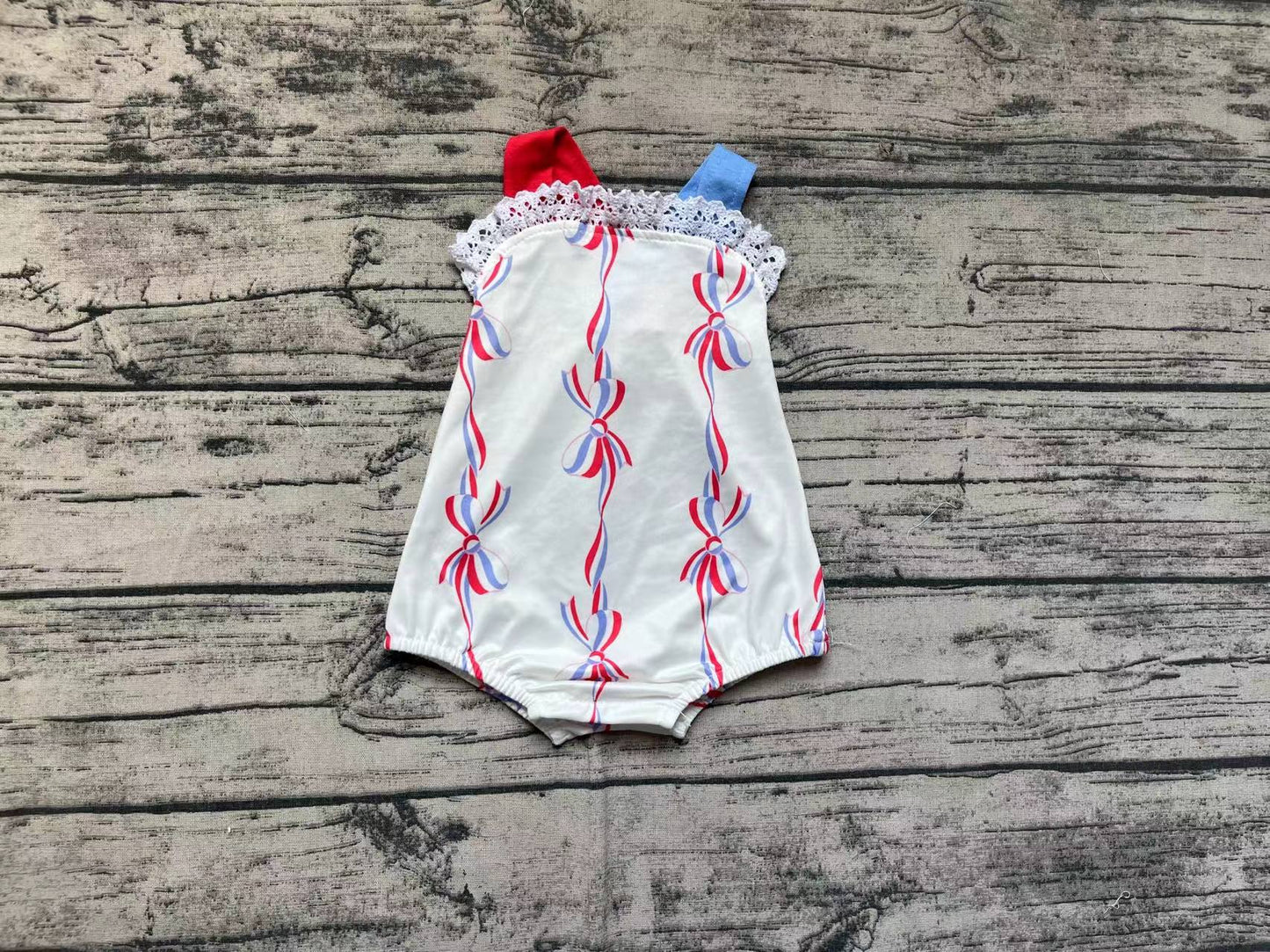 Baby Girl Blue Red Bows July 4th One Piece Romper