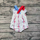 Baby Girl Blue Red Bows July 4th One Piece Romper