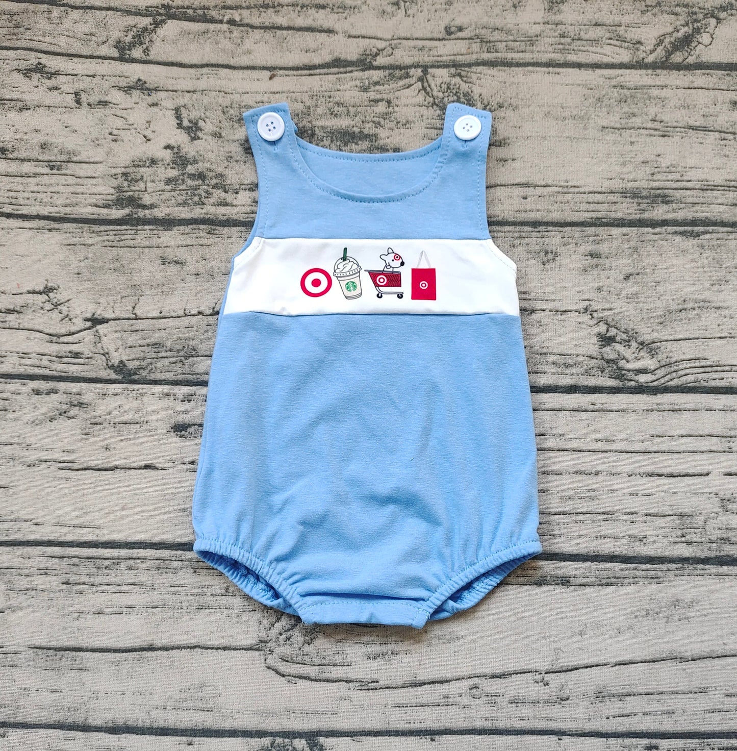 Baby Boy Sleeveless Coffee Dog Blue Summer One Piece Romper