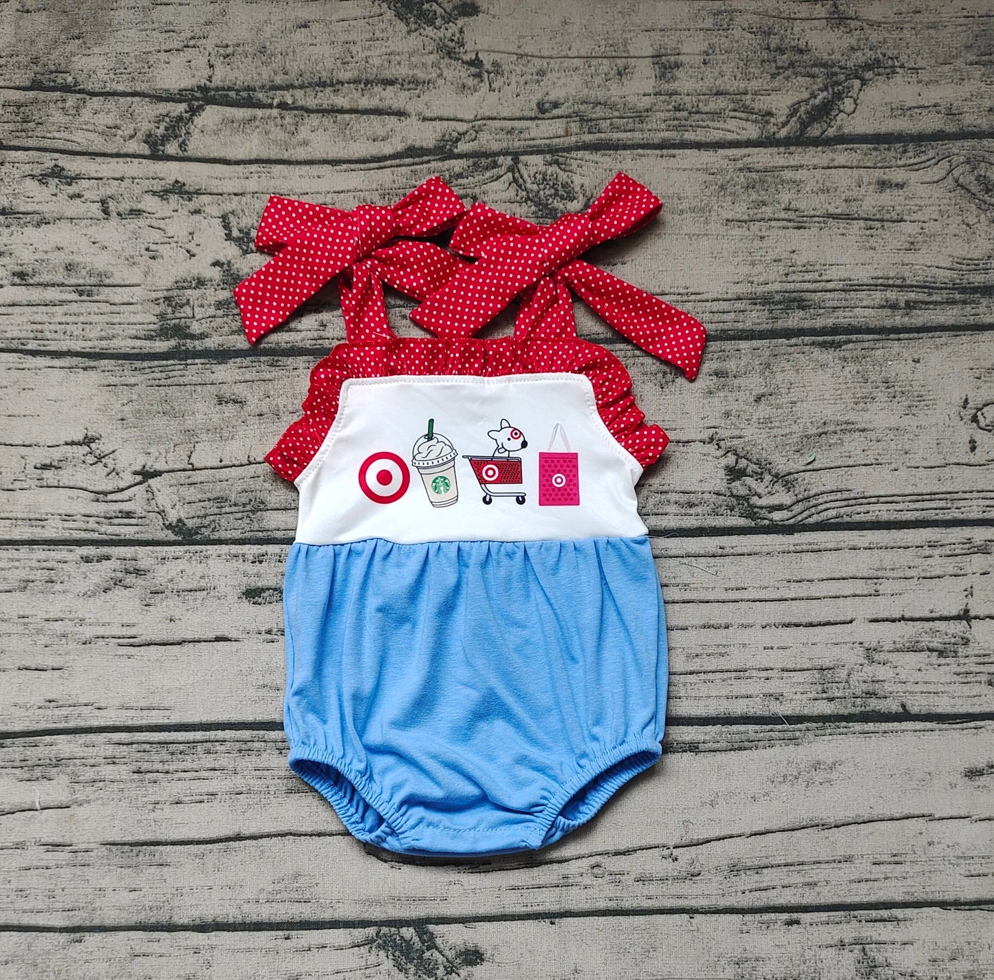 Baby Girl Sleeveless Coffee Dog Blue Summer Bubble One Piece Romper